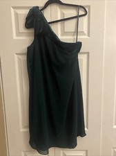Ralph Lauren Womens 16 Green One Shoulder Chiffon Overlay Event Gala Dress