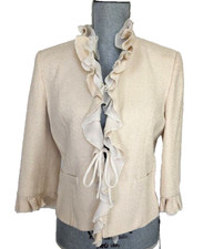Valentino Roma Italy Natural Tweed Silk Ruffled Jacket, 10 US/46 IT, NWT $3,900