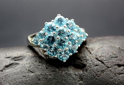 ECHTER BLAUTOPAS RING 925 STERLINGSILBER SCHNELLER KOSTENLOSER VERSAND!!