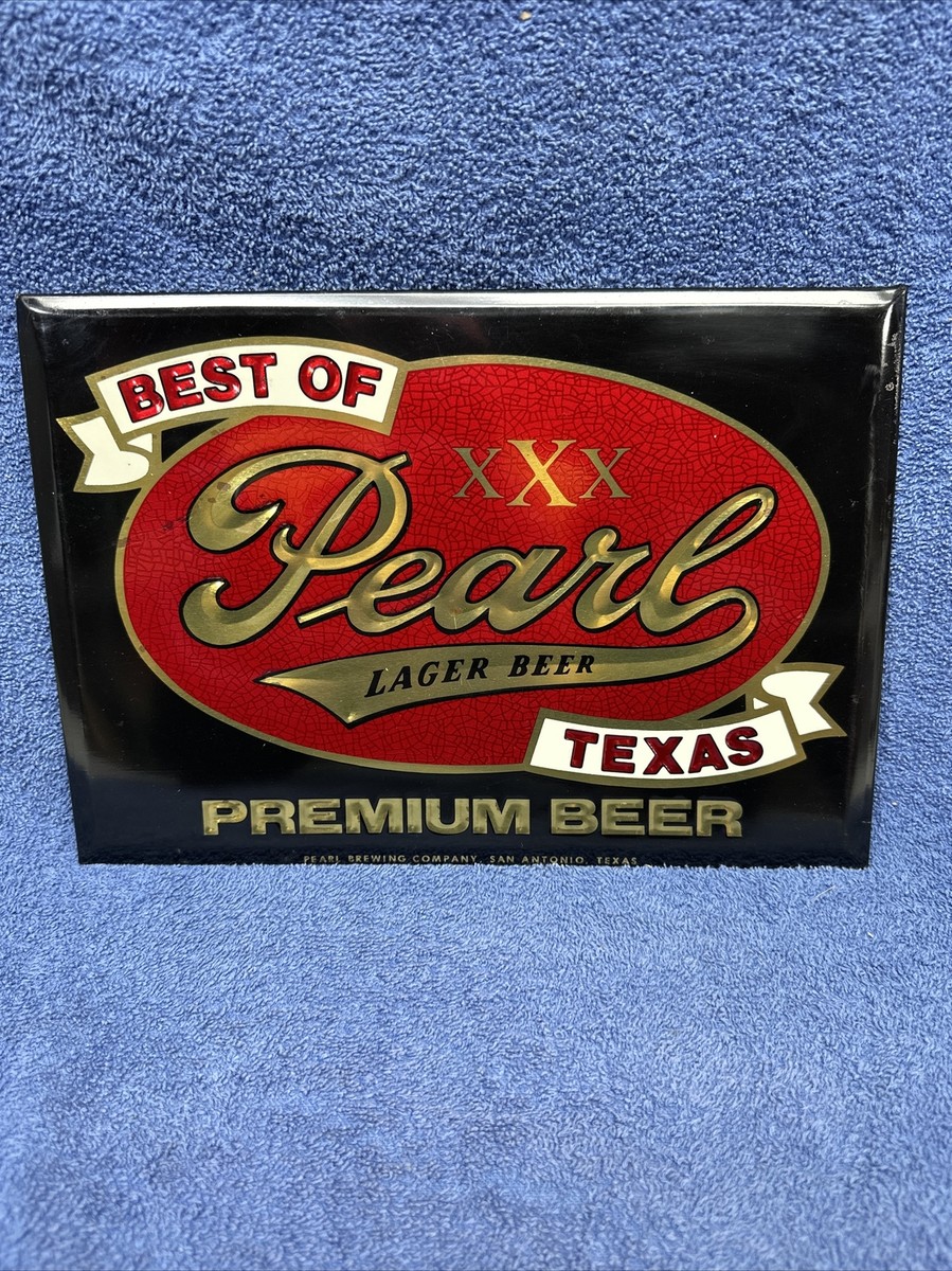 VINTAGE 1940'S PEARL LAGER BEER TIN OVER CARDBOARD SIGN SAN