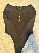 Black Longsleeve Women  s Bodysuit With Button Detail Size L