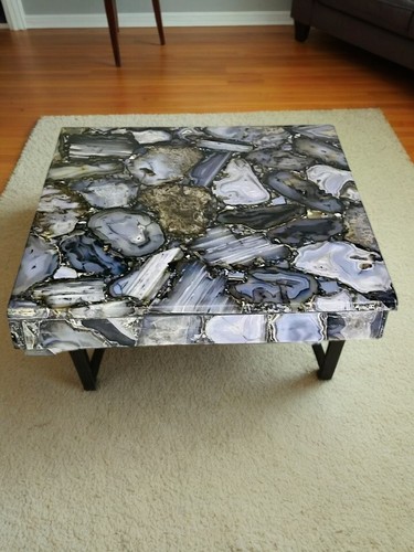 Agate Top Square Coffee Side Table Handmade Cafeteria Decrative Hallway Tables - Picture 4 of 11