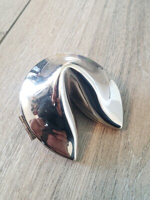 Heavy Chrome Plated Metal Hinged Fortune Cookie Trinket Box 2.5'' X 2.5'' Wonton