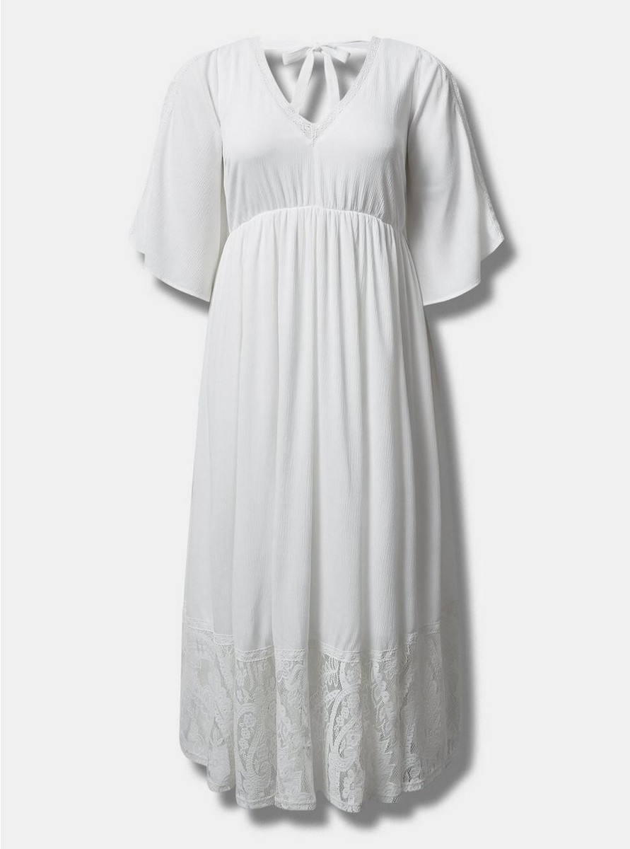 Torrid Festi Mixed Lace Washable Gauze Maxi Dress White 0 L