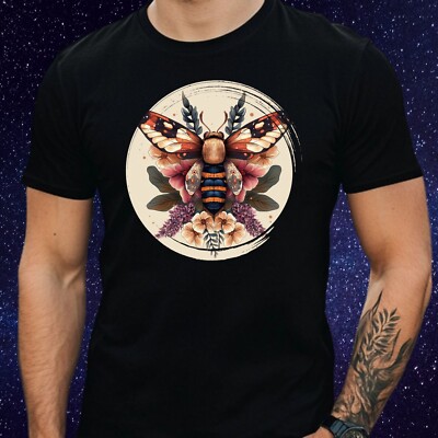 Mens Moth Flower Print Cotton T-Shirt Size S to 5XL