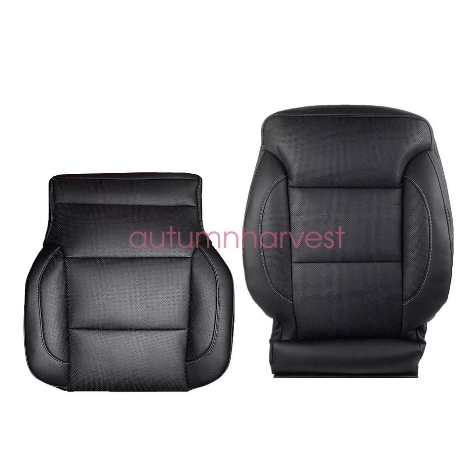 For 2014-2019 Chevy Silverado 1500 Driver Bottom & Top Leather Seat Cover Black - Image 2 of 4