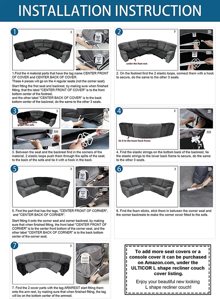 Jacquard Recliner Sofa Cover Stretch 5 Seats Corner Sectional Couch Slipcovers - Image 2 of 4