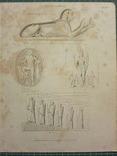 1807 DATED ANTIQUE PRINT ~ BASSO RELIEVO EGYPTIAN HIEROGLYPHICAL SPHINX