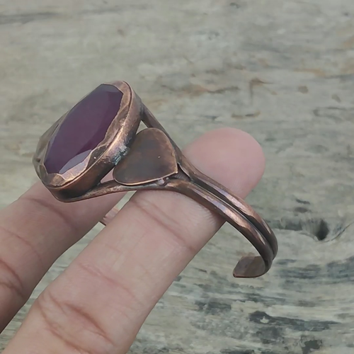 Brazalete Ajustable Corazón Electroformado Cachemira Rubí Artesanal Cobre Ropa de Fiesta - Vídeo 1 de 1