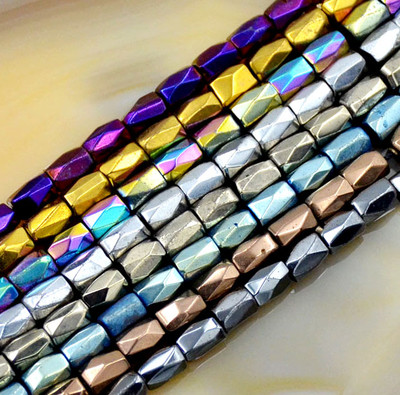 100Pcs Natural Magnetic Hematite Gemstone FacetedTube Beads 5x8mm MetallicColors
