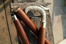 Antique Brass Designer Head Handle Victorian Wooden Walking Stick 3 Fold Cane