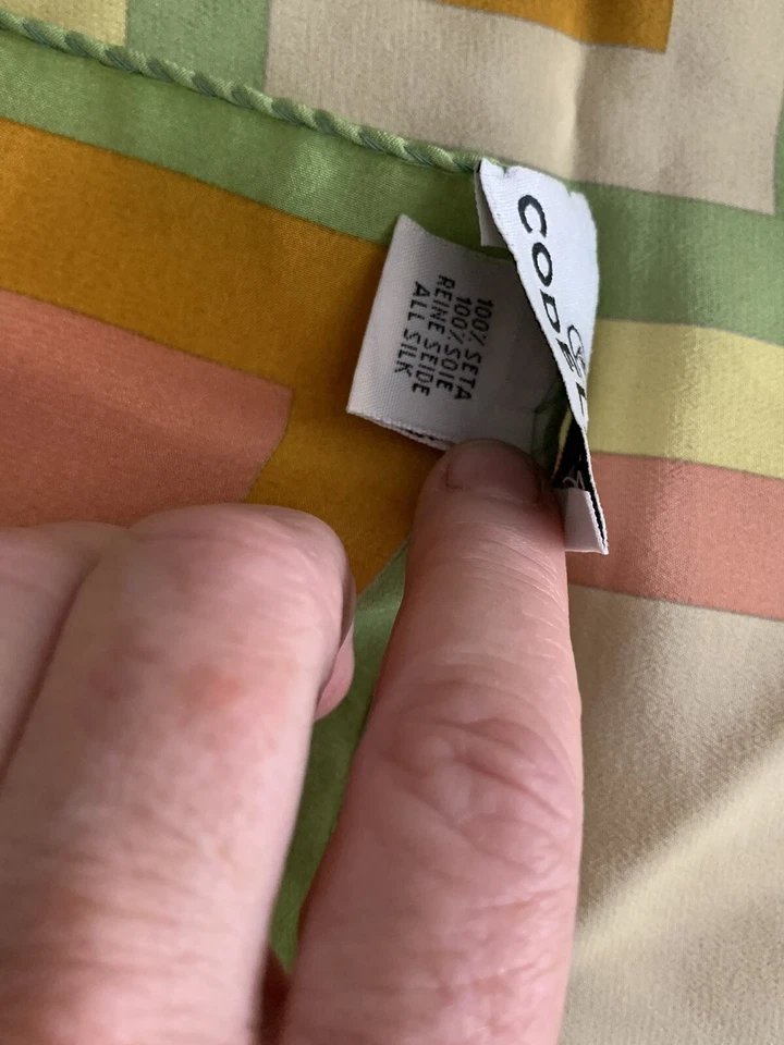 Bufanda de Colección Codello Cuello Cuadrado Borde Enrollado Años 70 Hippie Geo Amarillo Naranja Verde Foto 2 de 4