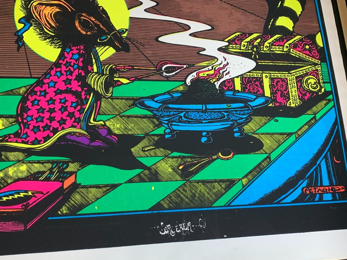SORCERER CAT VINTAGE 1970's BLACKLIGHT HEADSHOP POSTER By PETAGNO