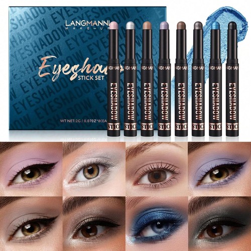 8-Color Eyeshadow Stick Set, Matte Cream, Waterproof & Long-Lasting Eye Makeup - Picture 2 of 12
