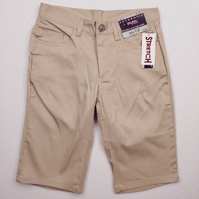 Girls School Uniform Shorts Juniors Sz 1/2 Beige Bermuda Khaki Chino Stretch NWT