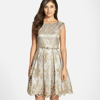 champagne fit and flare dress