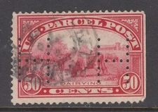 US Sc Q10 used. 1913 50c carmine rose Parcel Post, Perfin HH, natural SE, sound