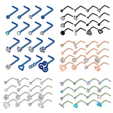 9-16Pcs Nose Stud Surgical Steel CZ L Shaped Studs Ear Body Piercing Jewelry 20G