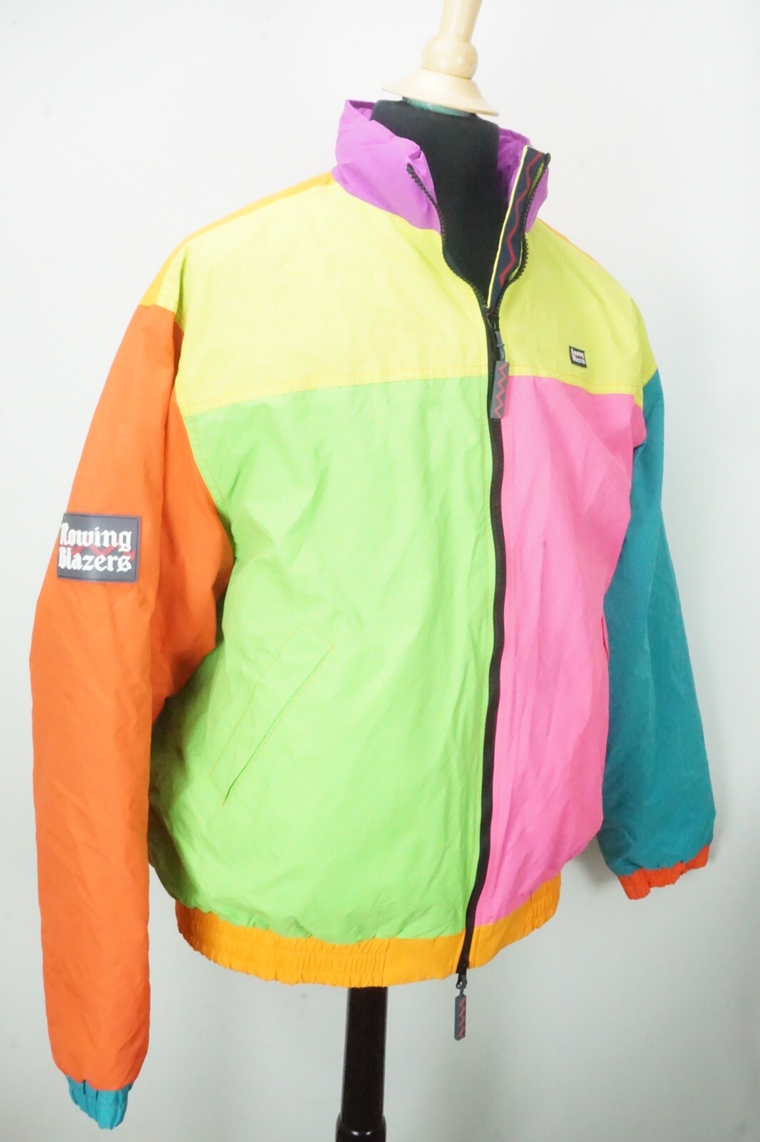 FILA Blazer da canottaggio luminoso multicolore colorblock puffer giacca isolata 2XL NUOVO