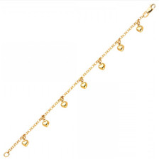 14K Solid Yellow Gold Heart Bracelet - Love Polished Charm Rolo Chain Link Women