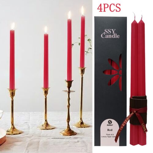 4PC RED CHRISTMAS CANDLE UNSCENTED CANDLESTICKS TABLE DECORATION WEDDING CANDLES