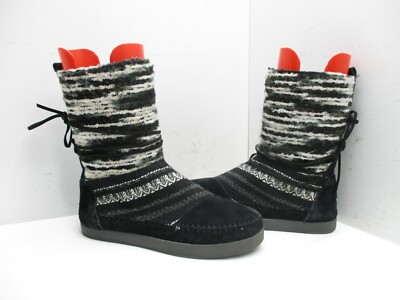 Toms Nepal Black Suede Leather Mid Calf Winter Comfort Boots Womens Size 8