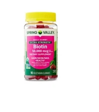 Spring Valley Non GMO Biotin Dietary Supplement Gummies Cherry 10000 mcg 90 Ct.