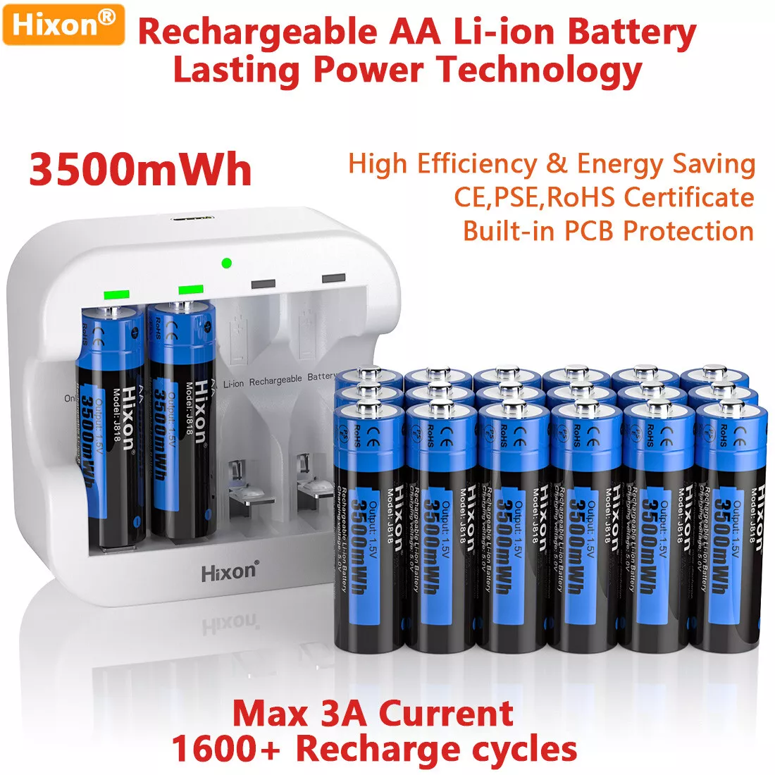 1.5V AA Lithium Batteries 3500mWh Rechargeable AA Batteries Charger LOT