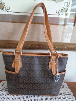 Giani Bernini Satchel Black Brown Logo Faux Leather Handbag