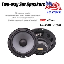 2PCS 6.5" 80W 2-Way Car HiFi Audio Stereo Coaxial Speaker Full Range Loudspeaker