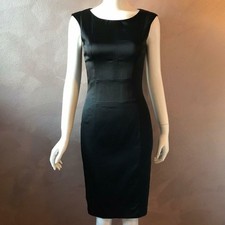 y2k CUE Dress Black Satin Silky Short Sleeve Midi Size 6 Work Office Event 
