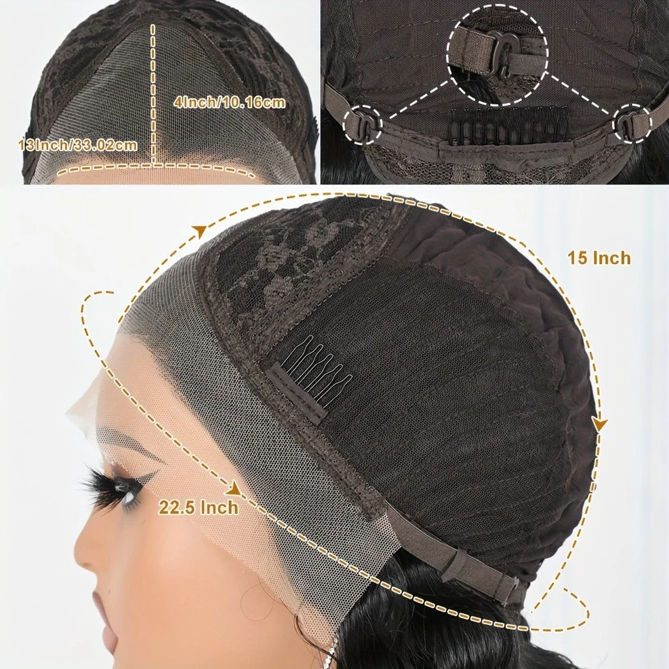 Pelucas delanteras largas negras de encaje de onda profunda 13x4 parte libre pre arrancadas línea del cabello natural Foto 2 de 4