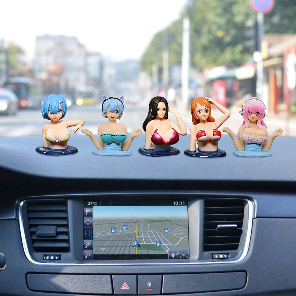 PVC Car Accessories Car Ornaments Car Dashboard Anime Statue Chest Shaking Girls - Image 2 of 4