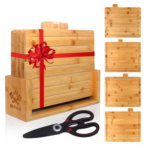 Juego de 4 tablas de cortar de bambú y tijeras premium, corte de madera perfecto... - Imagen 8 de 9
