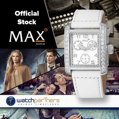 MAX CLASSIC SQUARE WATCH WHITE DIAL & LEATHER STRAP S/S CASE 34x32mm 5-MAX437