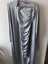 Fashion Nova Gray Maxi Dress Ruched Long Sleeve Round Neck Pullover