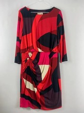 Phase Eight Dress 14 Red Pink Purple Blouson Draped Stretchy Knee Length Casual