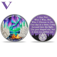 Northern Lights AA Chip 5 Year Sobriety Coin - One Day at a Time Medallion Token