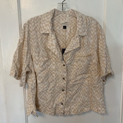 Universal Thread Beige Short Sleeve Button Down Crop Casual Blouse Top XL NEW