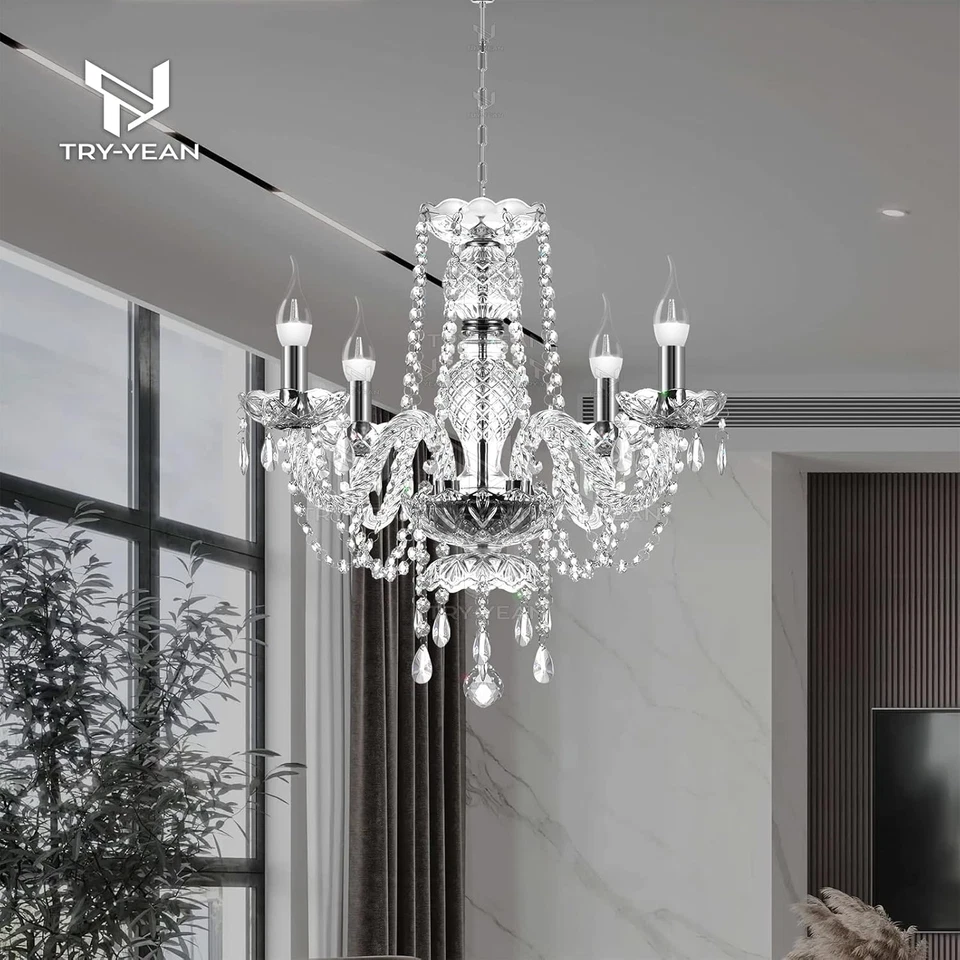 Lampadario in Cristallo Moderno Lampada a 4 Braccia Sospensione Trasparente 44Cm - Immagine 3 di 4