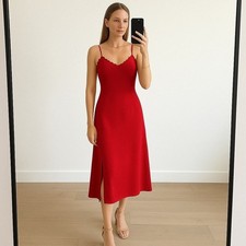 Reformation Cassandra Cherry Red Midi Ruffle Dress Size 8