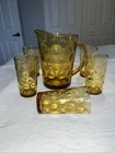 Vintage Anchor Hocking Amber PITCHER  w/ 5 Glasses