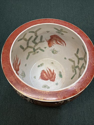 Antique Chinese Large Koi Fish Bowl Planter Marked Qianlong Period 1711-1799 - Picture 3 of 21