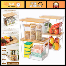 4-Piece Stackable Pantry Organizers with Bamboo Lids, Clear Storage Bins for Fru