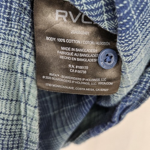 RVCA Shirt Mens Medium Long Sleeve Casual Surfer Button Down Plaid Green Blue - Picture 5 of 12