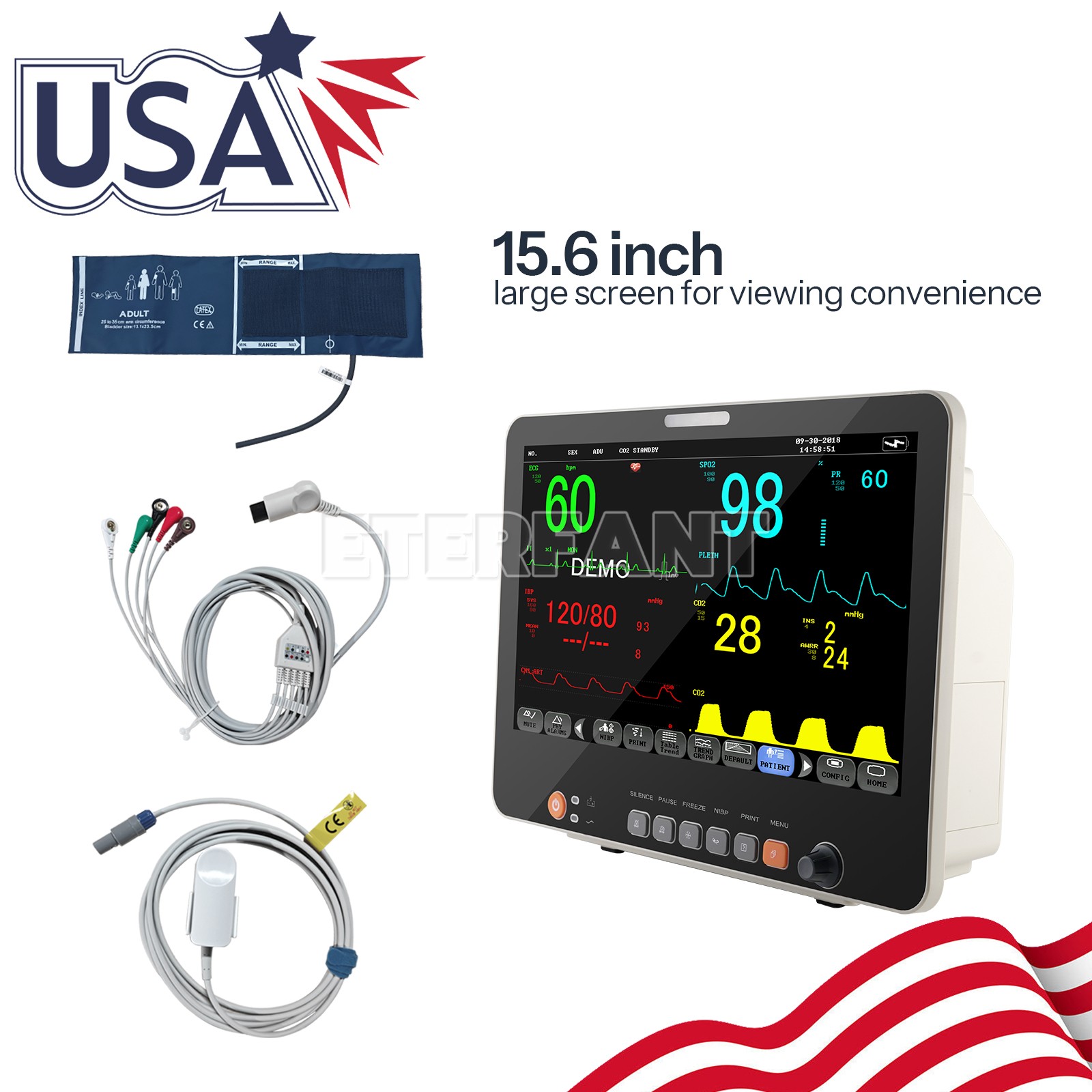 8/12/15.6 inch Patient Monitor ICU CCU Vital Sign NIBP RESP TEMP SPO2 PR ECG