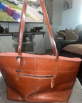 Kattee Vintage Brown Large Tote Shoulder Bag, Zip Top, Lined with Inner Pockets
