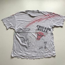 Vintage 90s Chicago Bulls NBA AOP Graphic T Shirt Men's XL Gray Distressed Rare