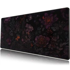 Dark Cottagecore Desk Mat Black Purple Flower XL Mouse Pad Large Gaming Mouse...