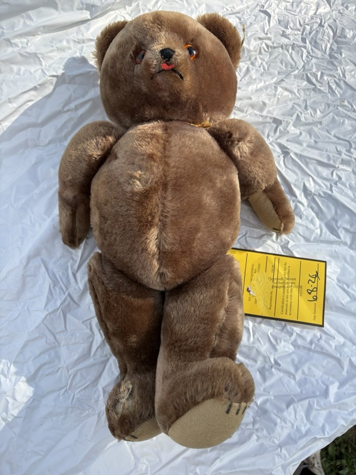 A genuine 1950s mohair jointed teddy bear from Character Novelty Co. — the kind of soft, soulful antique that serious bear collectors hunt for.